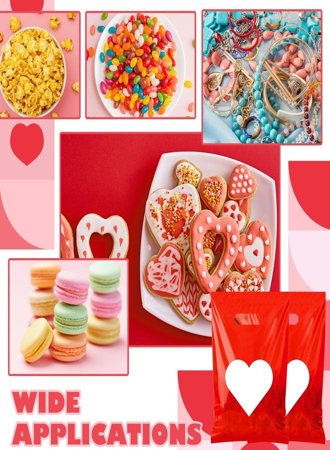 TecUnite 48 Pieces Valentine Plastic Gift Bags Bulk Red Treat Bags with Handle for Valentine's Day Holiday Party Favor Supplies - Image 4